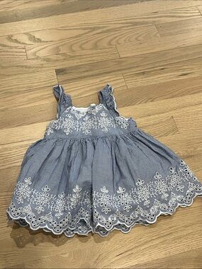 GAP Blue Gingham Lace-Trim Dress
